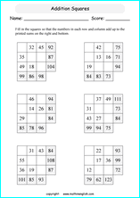 printable math addition squares worksheets