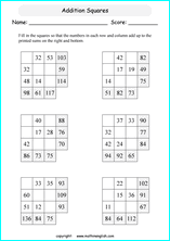 printable math addition squares worksheets