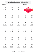 Grade 1 Mixed Addition & Subtraction Up To 100 Math School Worksheets For Primary And Elementary Math Education.