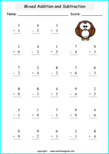 printable math addition subtraction mixed worksheets