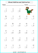 printable math addition subtraction mixed worksheets