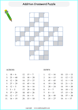 printable math addition crosswords worksheets