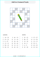 printable math addition crosswords worksheets