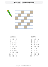 printable math addition crosswords worksheets