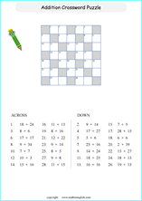 printable math addition crosswords worksheets