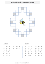 printable math addition crosswords worksheets