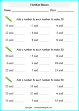 printable math addition number bonds worksheets