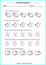 printable math ordinal numbers worksheets for kids in primary and elementary math class 