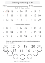 comparing numbers and ordering numbers printable math worksheets for math grades 1 to 4