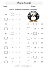 printable math missing numbers subtraction worksheets for kids in primary and elementary math class 