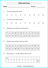 printable math odd and even numbers worksheets for kids in primary and elementary math class 