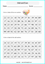 printable math odd and even numbers worksheets for kids in primary and elementary math class 