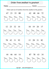 printable math comparing and ordering up to 100 worksheets for kids in primary and elementary math class 