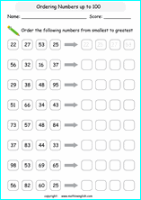 Ordering numbers up to 100 worksheet