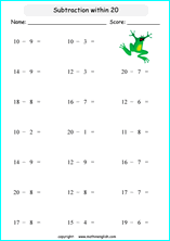 printable math single digit subtraction worksheets for kids in primary and elementary math class 