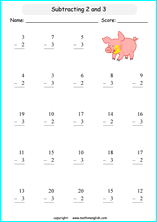 printable math single digit subtraction worksheets for kids in primary and elementary math class 