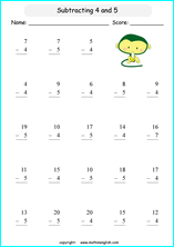 printable math single digit subtraction worksheets for kids in primary and elementary math class 