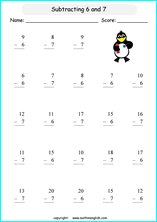 printable math single digit subtraction worksheets for kids in primary and elementary math class 