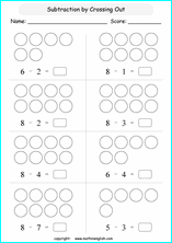 printable math subtraction with pictures worksheets for kids in primary and elementary math class 