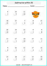 printable math single digit subtraction worksheets for kids in primary and elementary math class 