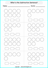 printable math subtraction with pictures worksheets for kids in primary and elementary math class 