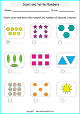 printable math countig numbers,  numeracy and number worksheets for primary and elementary math class