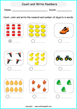 printable math countig numbers,  numeracy and number worksheets for primary and elementary math class