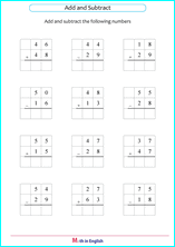 grade 1 mixed addition subtraction up to 100 math school worksheets for primary and elementary math education