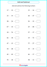 Grade 1 Mixed Addition & Subtraction Up To 100 Math School Worksheets For Primary And Elementary Math Education.