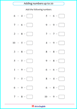 basic addition sums up to 20