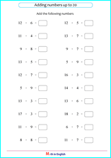 basic addition sums up to 20