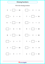 missing addition numbers worksheet