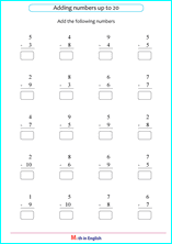 basic addition sums up to 20