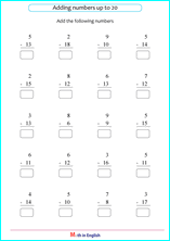 basic addition sums up to 20