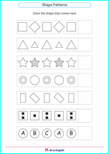 grade 1 shape sequences patterns math school worksheets for primary and elementary math education