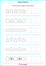 grade 1 shape sequences patterns math school worksheets for primary and elementary math education