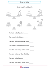 comparing mass worksheets for primary math  