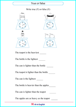 comparing mass worksheets for primary math  