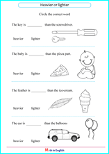 grade 1 comparing mass and weight math school worksheets for primary and elementary math education