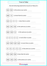 count Euro cents math money worksheet