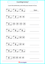 count Euro bills math worksheet