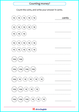 Grade 1 Dollar Cent Coins Up To 100 Math School Worksheets For Primary And Elementary Math Education