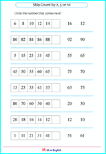 skip counting by 10 next number worksheet