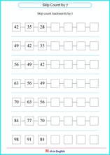 skip count backwards by 7 worksheet