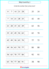 skip counting by 7 next number worksheet