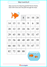 Grade 1 skip count numbers by 6, 7, 8 or 9 math school worksheets for ...