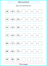 skip count backwards by 8 worksheet
