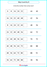 Grade 1 skip count numbers by 6, 7, 8 or 9 math school worksheets for ...