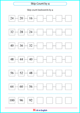 skip count backwards by 4 worksheet