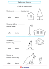 Grade 1 Comparing length & height math school worksheets for
